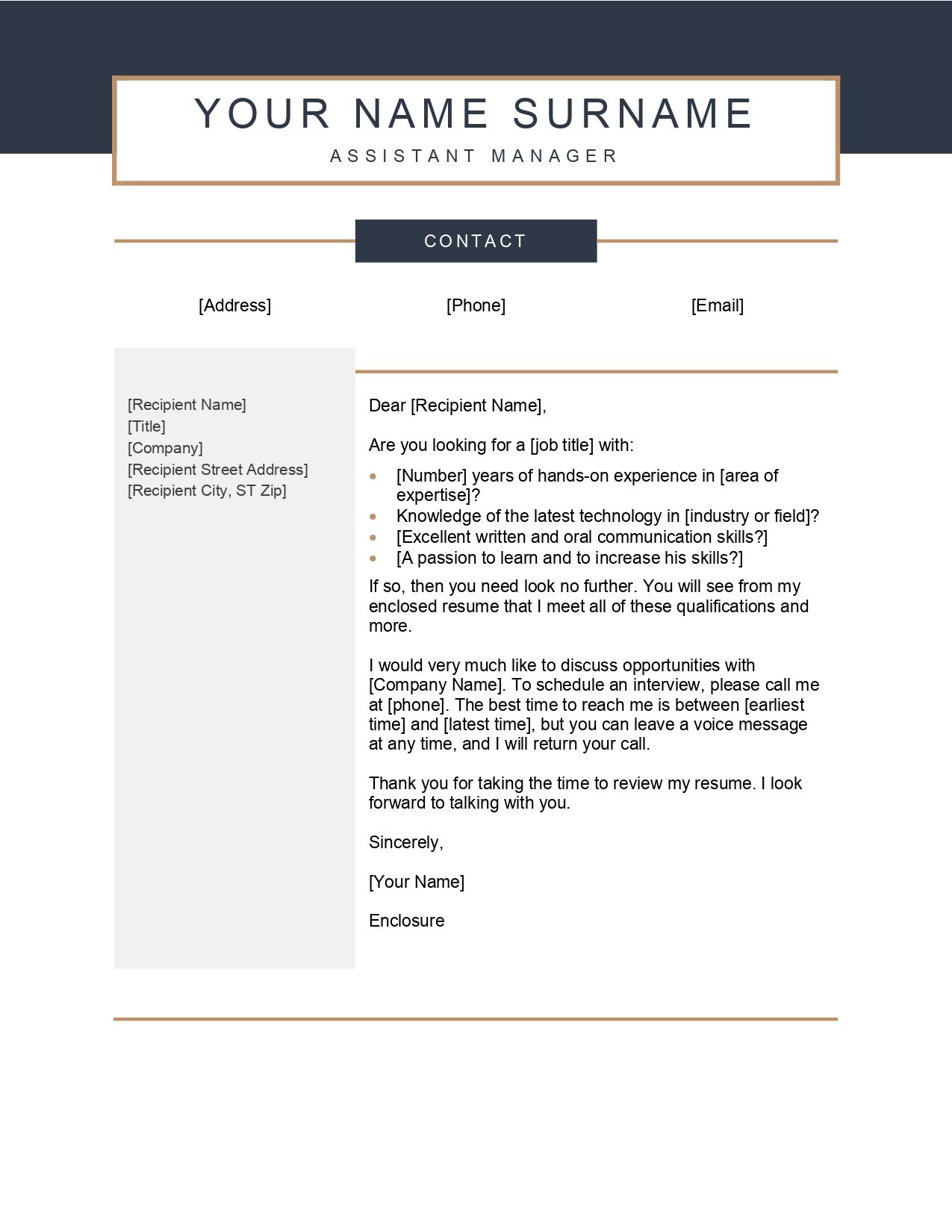 minimalist cover letter template